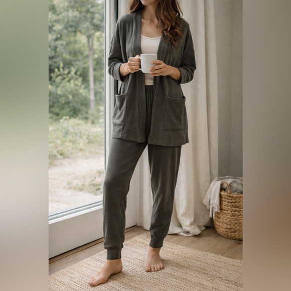 Pact Other - Pact Organic Cotton Lounge Set Olive/Charcoal Green Cardigan Joggers XS